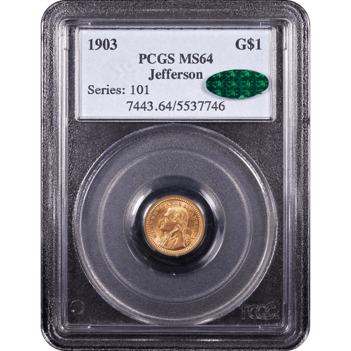 1903 LA Purchase Commemorative Gold Dollar (G$1) - Jefferson Obverse Slab Image