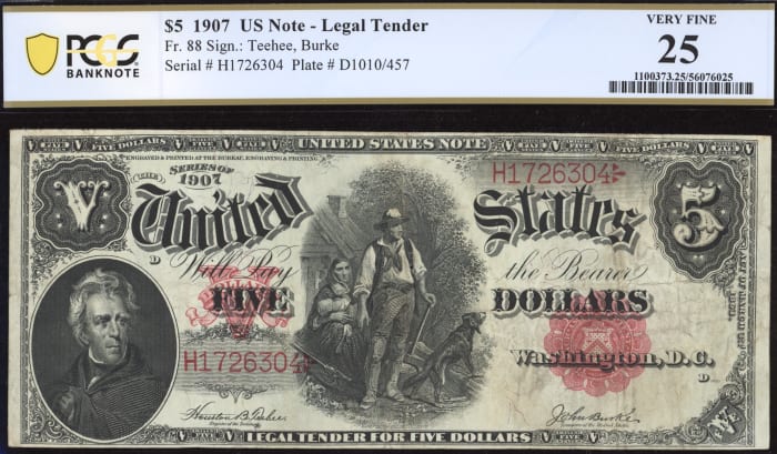 1907 $5 Woodchopper Legal Tender OBVERSE Image