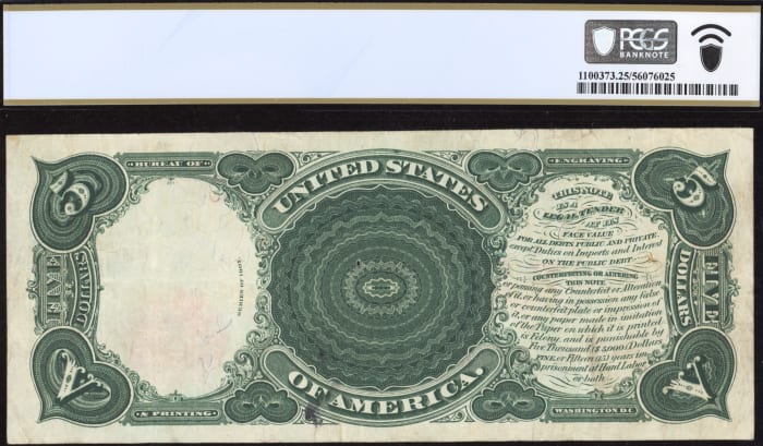 1907 $5 Woodchopper Legal Tender REVERSE Image