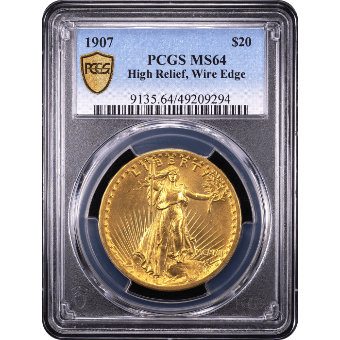 1907 High Relief Saint Gaudens Double Eagle ($20) Wire Edge Obverse Slab Image