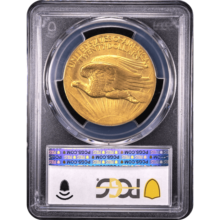 1907 High Relief Saint Gaudens Double Eagle ($20) Wire Edge Reverse Slab Image