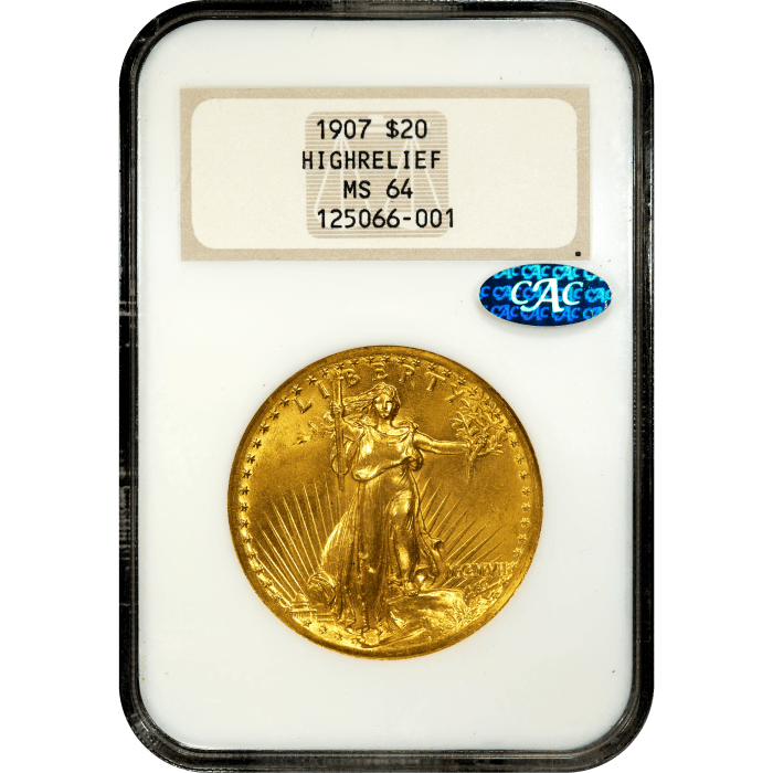1907 High Relief Saint-Gaudens Gold Double Eagle ($20) Wire Edge Obverse Slab Image