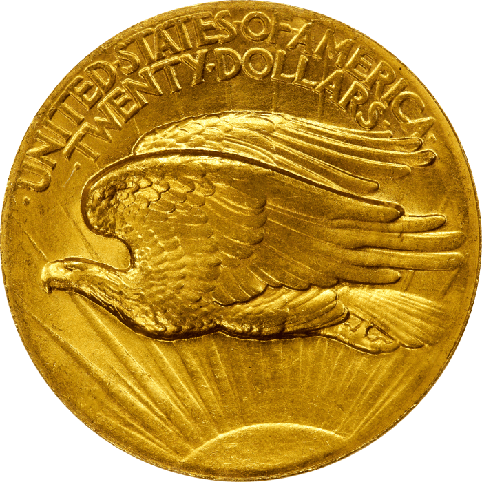 1907 High Relief Saint-Gaudens Gold Double Eagle ($20) Wire Edge Reverse Image