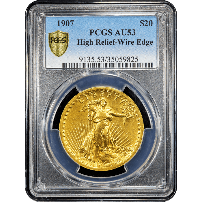 1907 High Relief Saint-Gaudens Gold Double Eagle ($20) Wire Edge Obverse Slab Image