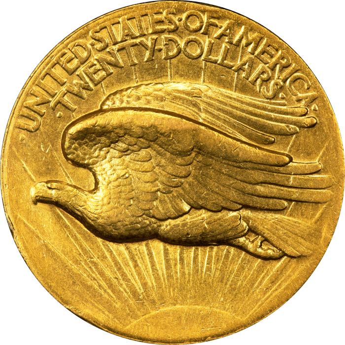 1907 High Relief Saint-Gaudens Gold Double Eagle ($20) Wire Edge Reverse Image