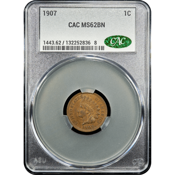 1907 Indian Cent (1c) Obverse Slab Image