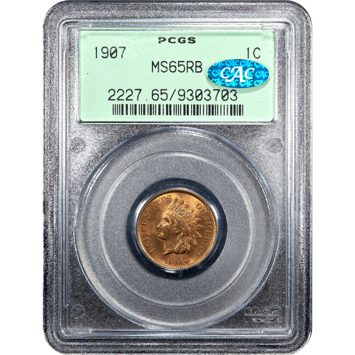 1907 Indian Cent (1c) OGH SLAB Image