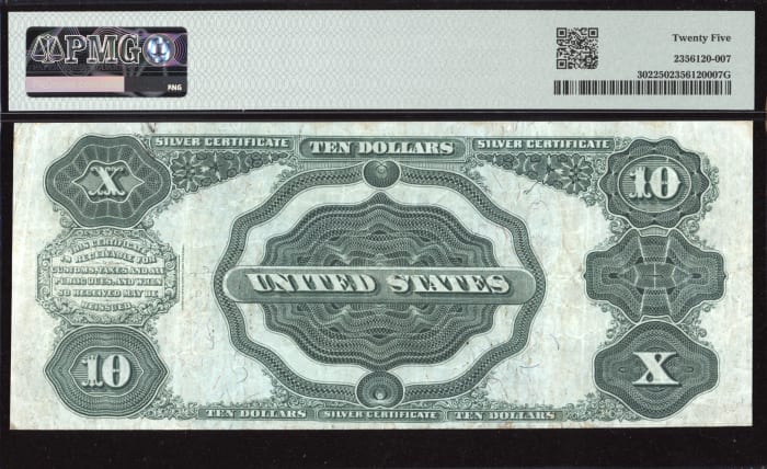 1908 $10 Tombstone Silver Certificate Reverse Image