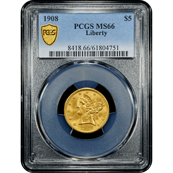 1908 Liberty Gold Half Eagle ($5) SLAB Image