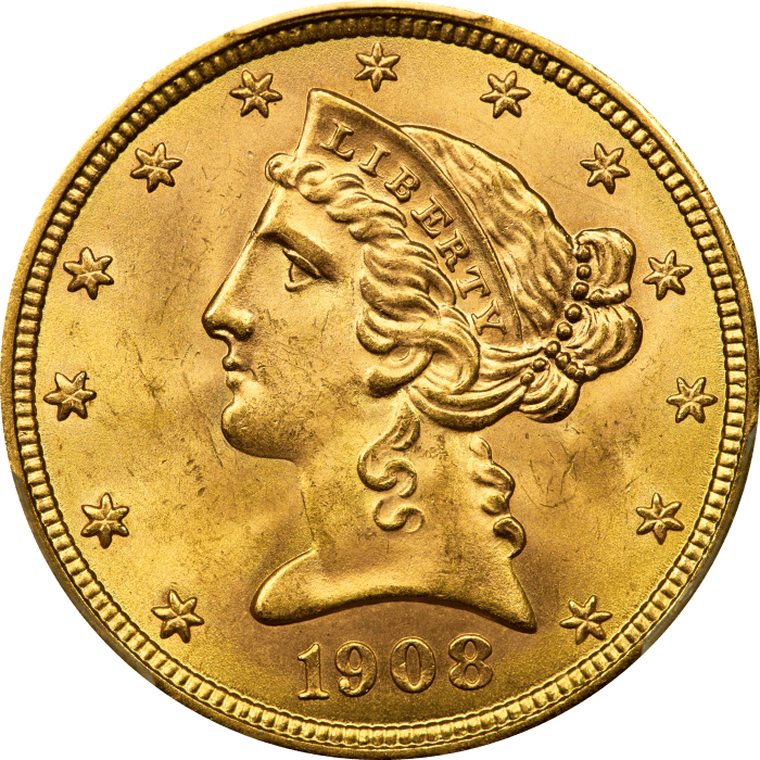 1908 Liberty Gold Half Eagle ($5) OBVERSE Image