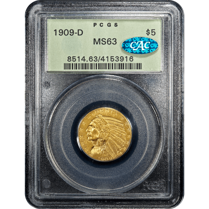 1909-D Indian Gold Half Eagle ($5) OGH Obverse Slab Image