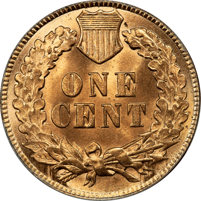 1909 Indian Cent (1c) OGH Reverse Image