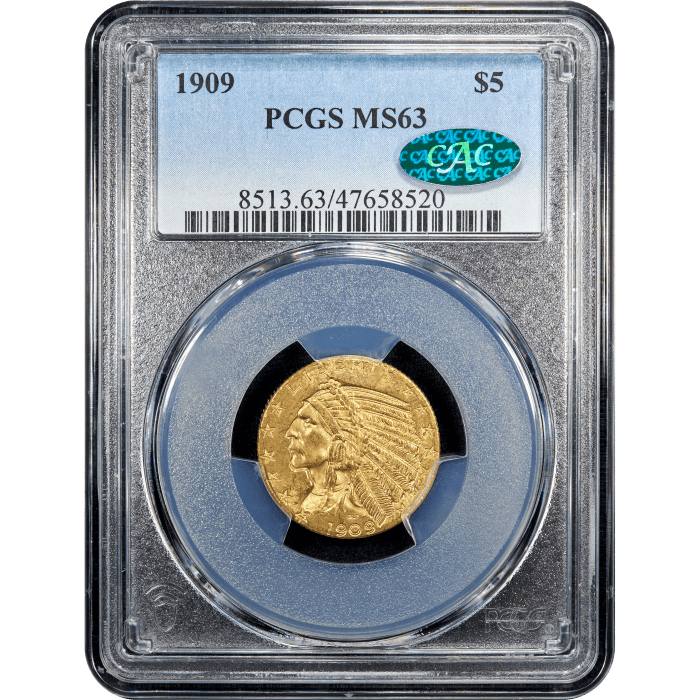 1909 Indian Gold Half Eagle ($5) Obverse Slab Image