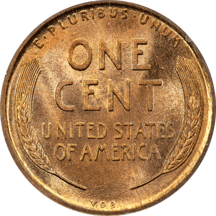 1909 VDB Lincoln Cent (1c) Rattler Reverse Image