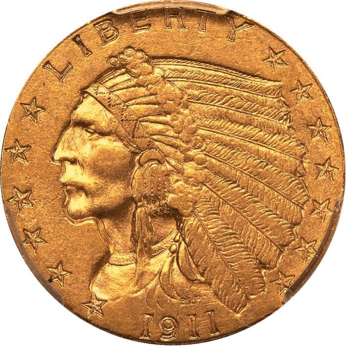 1911-D Indian Gold Quarter Eagle ($2.50) Strong D Obverse Image