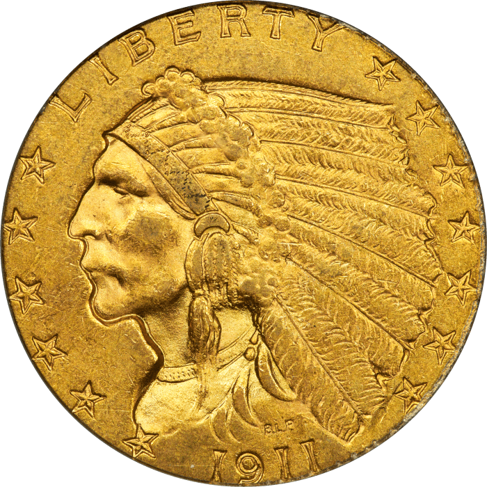 1911 Indian Gold Quarter Eagle ($2.50) OGH OBVERSE Image