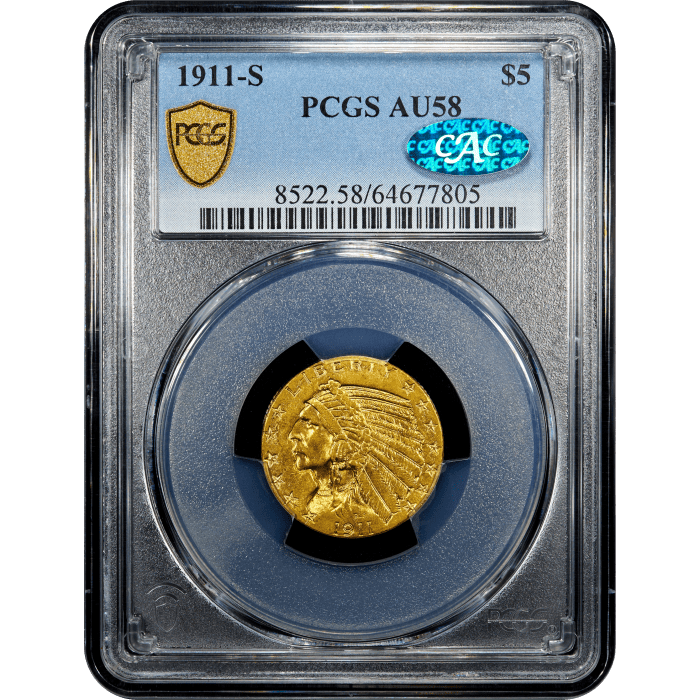 1911-S Indian Gold Half Eagle ($5) Obverse Slab Image