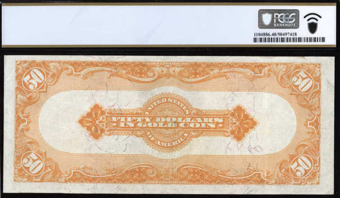 1913 $50 Gold Certificate Reverse Image