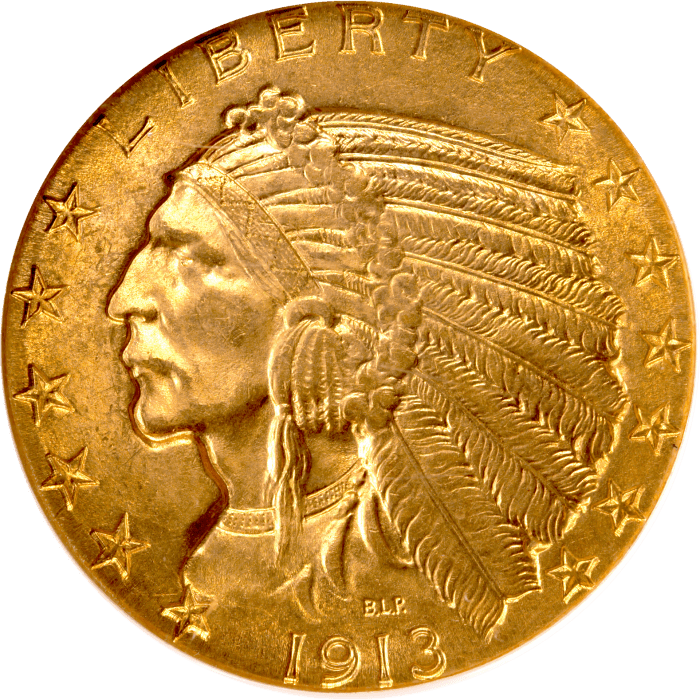 1913 Indian Gold Half Eagle ($5) OBVERSE Image