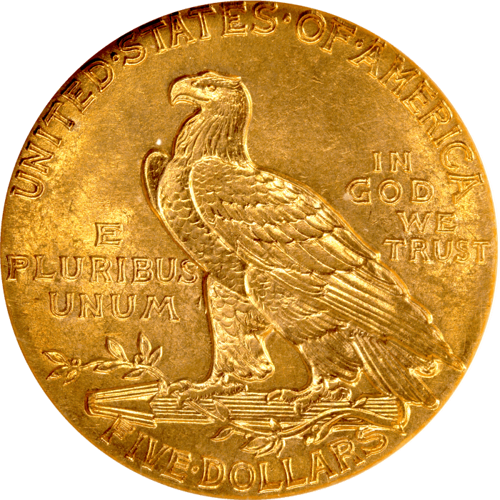 1913 Indian Gold Half Eagle ($5) REVERSE Image