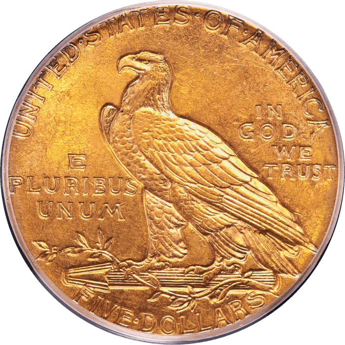 1913 Indian Gold Half Eagle ($5) OGH Reverse Image