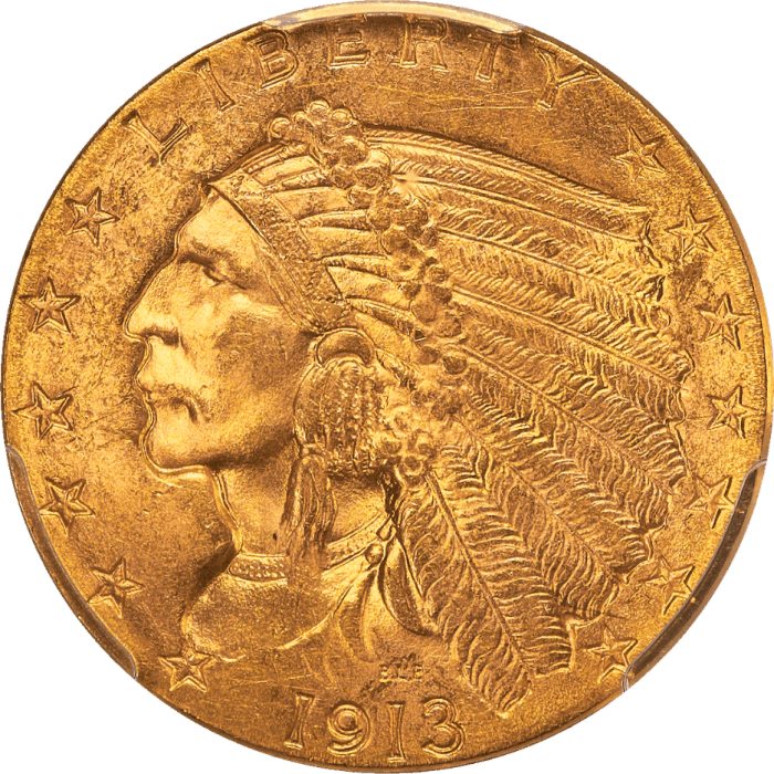 1913 Indian Gold Quarter Eagle ($2.50) Obverse Image