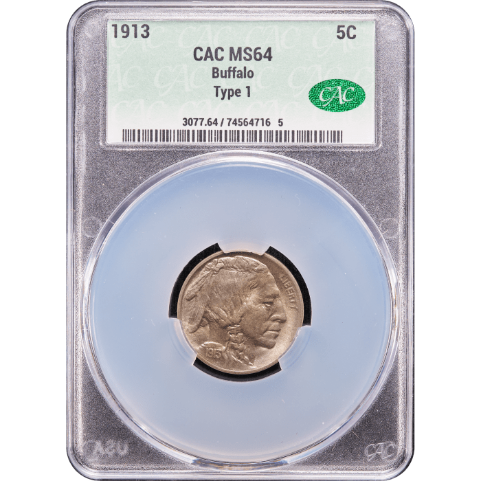 1913 Type 1 Buffalo Nickel (5c) Obverse Slab Image