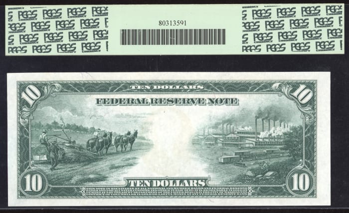 1914 $10 Federal Reserve Note Dallas Reverse Image
