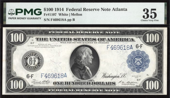 1914 $100 Federal Reserve Note - Atlanta OBVERSE Image