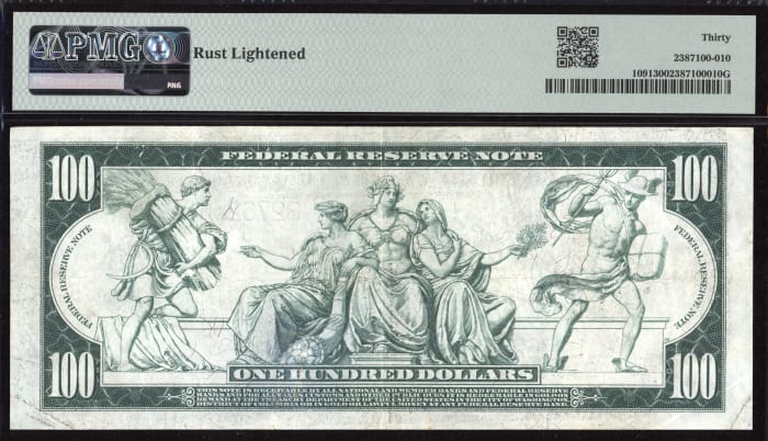 1914 $100 Federal Reserve Note Reverse Image