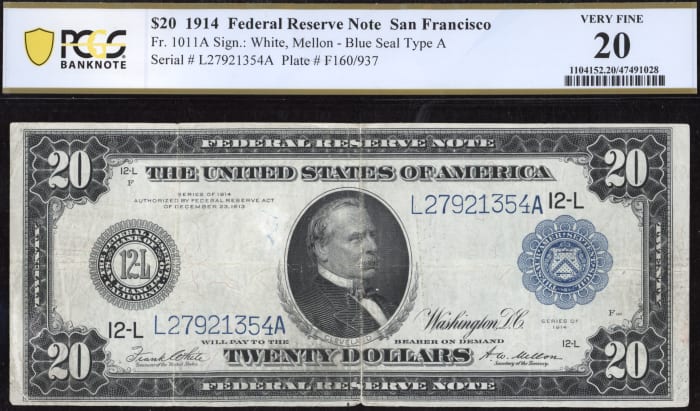 1914 $20 Federal Reserve Note OBVERSE Image