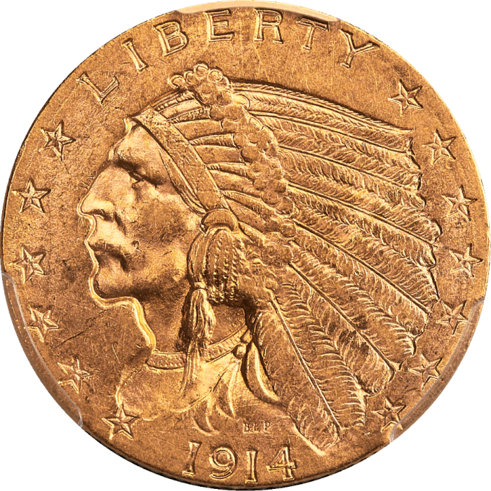 1914-D Indian Gold Quarter Eagle ($2.50) Obverse Image