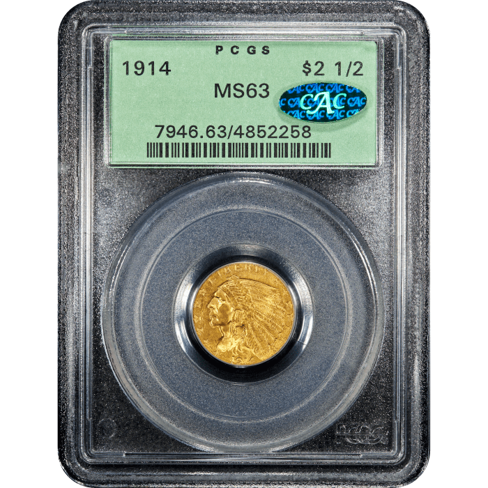 1914 Indian Gold Quarter Eagle ($2.50) OGH SLAB Image