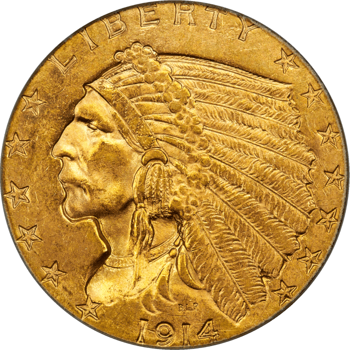 1914 Indian Gold Quarter Eagle ($2.50) OGH OBVERSE Image