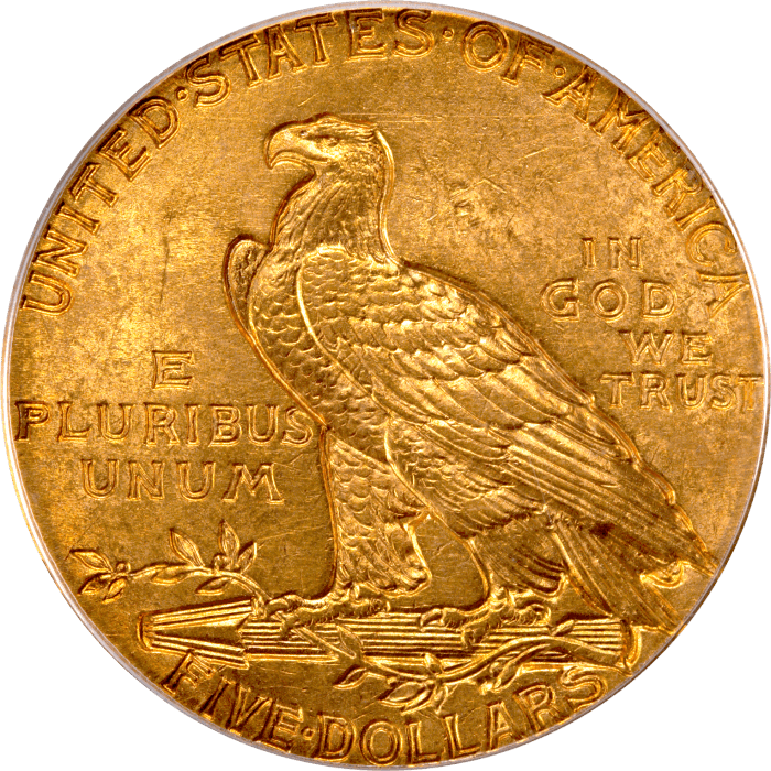 1915 Indian Gold Half Eagle ($5) OGH Reverse Image