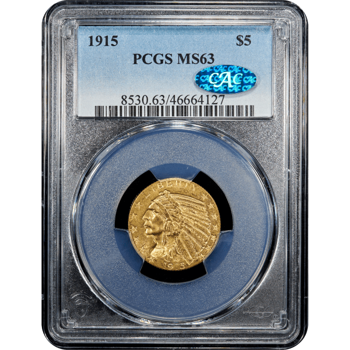 1915 Indian Gold Half Eagle ($5) SLAB Image