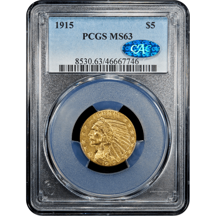 1915 Indian Gold Half Eagle ($5) SLAB Image