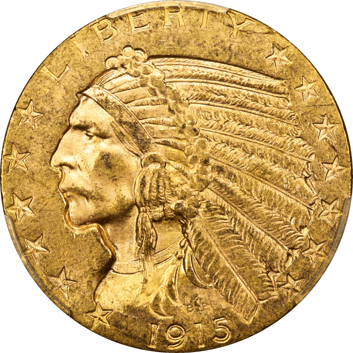 1915 Indian Gold Half Eagle ($5) OBVERSE Image
