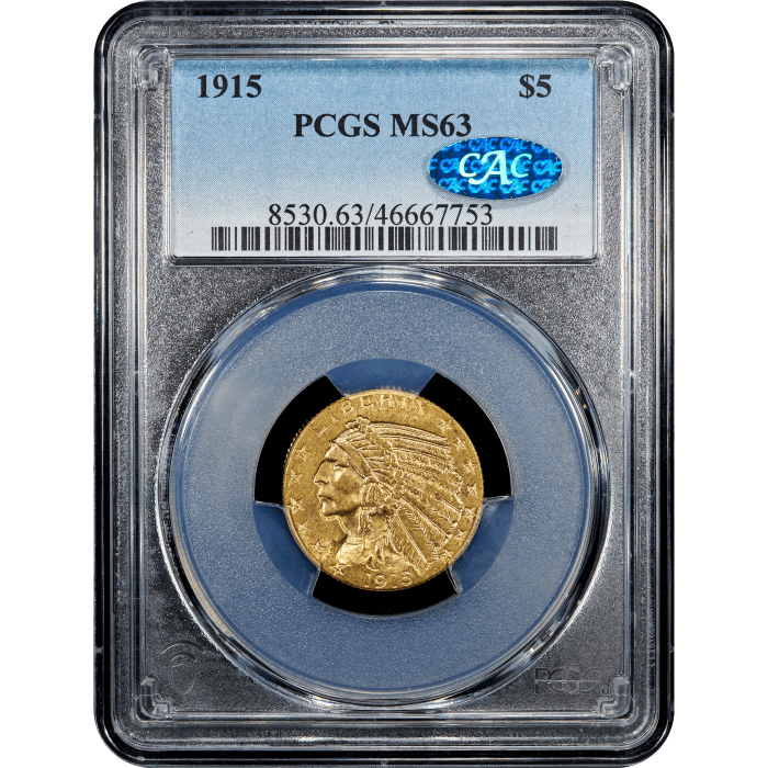 1915 Indian Gold Half Eagle ($5) SLAB Image