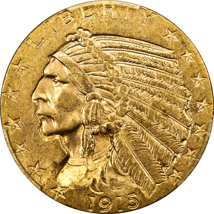 1915 Indian Gold Half Eagle ($5) OBVERSE Image