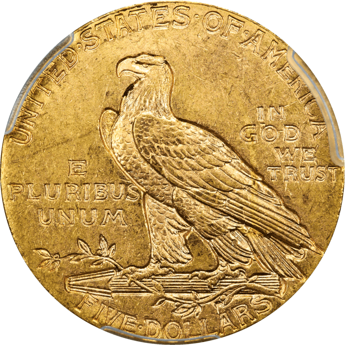 1915 Indian Gold Half Eagle ($5) REVERSE Image