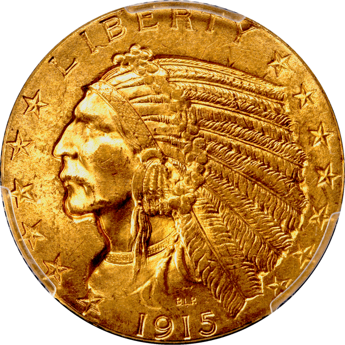 1915 Indian Gold Half Eagle ($5) OBVERSE Image