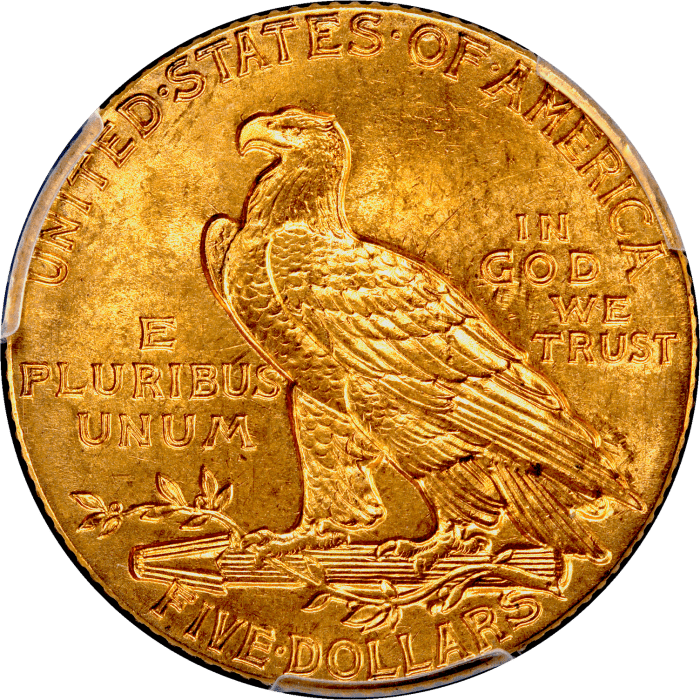 1915 Indian Gold Half Eagle ($5) REVERSE Image
