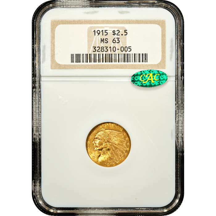 1915 Indian Gold Quarter Eagle ($2.50) Obverse Slab Image