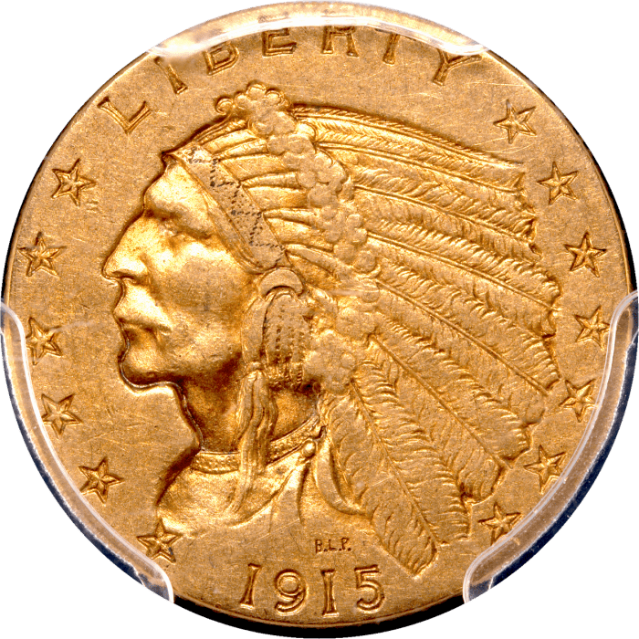 1915 Indian Gold Quarter Eagle ($2.50) OBVERSE Image
