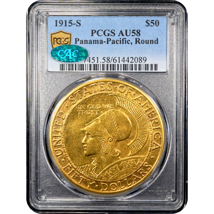 1915-S Panama-Pacific Round Commemorative Gold Fifty Dollar ($50) Obverse Slab Image