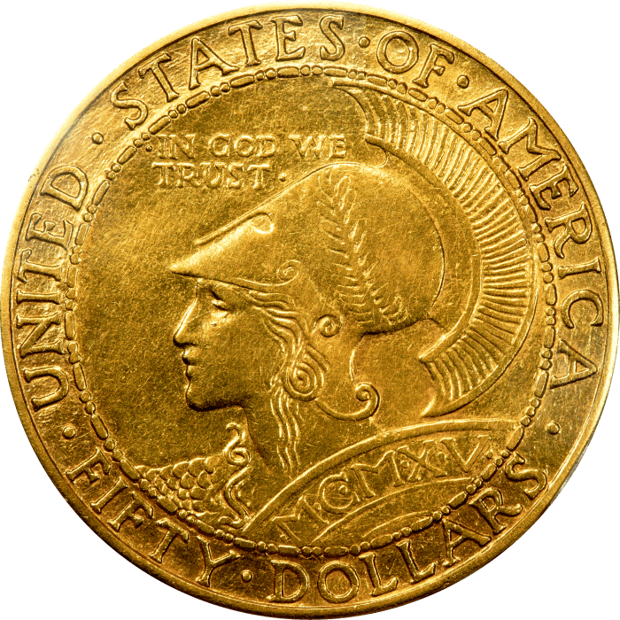 1915-S Panama-Pacific Round Commemorative Gold Fifty Dollar ($50) Obverse Image