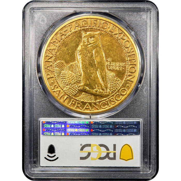 1915-S Panama-Pacific Round Commemorative Gold Fifty Dollar ($50) Reverse Slab Image