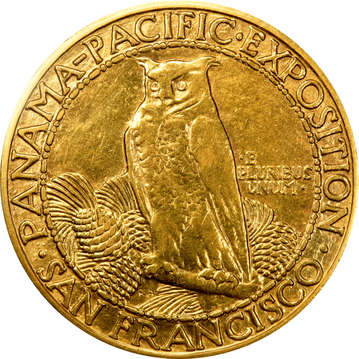 1915-S Panama-Pacific Round Commemorative Gold Fifty Dollar ($50) Reverse Image