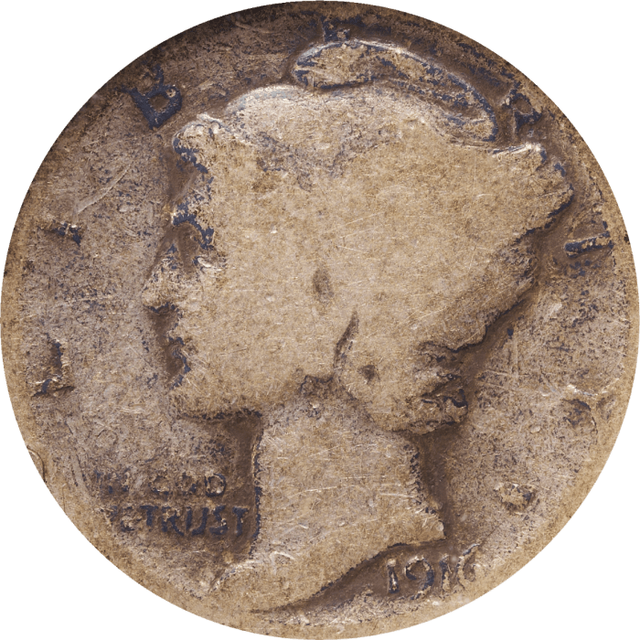 1916-D Mercury Dime (10c) OBVERSE Image